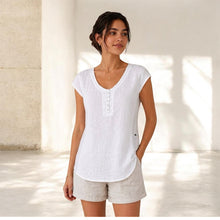 Load image into Gallery viewer, Made in Italy Linen Top with Stretch Side Panels (white)
