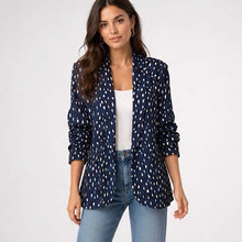 Load image into Gallery viewer, Made in Italy Navy Spot Ruched Sleeve Blazer