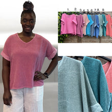 Load image into Gallery viewer, Made in Italy Textured Cotton Linen V-Neck Top (collage)