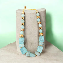 Load image into Gallery viewer, Marbled Resin & Gold Stainless Steel Statement Necklace (aqua blue)