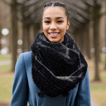 Load image into Gallery viewer, Midnight Sparkle Faux Fur Infinity Scarf (on model)