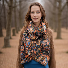 Load image into Gallery viewer, Multicolour Brown Bloom Garden Abstract Scarf (on model)