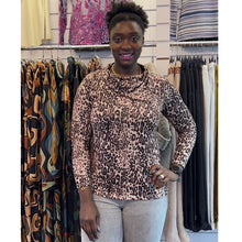 Load image into Gallery viewer, Natural Leopard Print Button Cowl Neck Stretch Top