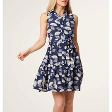 Load image into Gallery viewer, Navy & Ivory Fan Print Sleeveless Shirt Dress