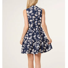 Load image into Gallery viewer, Navy & Ivory Fan Print Sleeveless Shirt Dress (back)