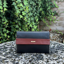 Load image into Gallery viewer, Nova Leather Flapover Multi-Compartment Crossbody Bag (black/brown)