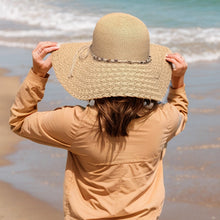 Load image into Gallery viewer, Sahara Beaded Trim Wide Brim Sun Hat (on model)