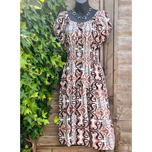 Load image into Gallery viewer, Santorini Bardot Midi Dress with Pockets (mocha)