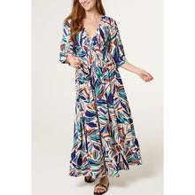 Load image into Gallery viewer, Santorini Brushstroke Shirred Maxi Dress