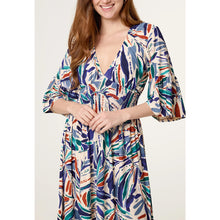Load image into Gallery viewer, Santorini Brushstroke Shirred Maxi Dress (close up)