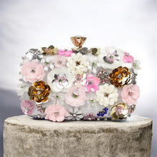 Load image into Gallery viewer, Silver Midnight Bloom Embellished Clutch