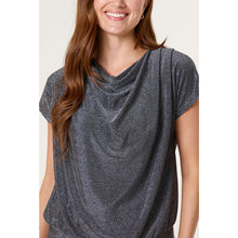 Load image into Gallery viewer, Silver Shimmer Drape Neck Top (close up)