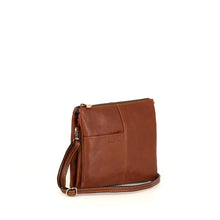 Load image into Gallery viewer, Tan Gianni Conti Slim Sectioned Italian Leather Crossbody Bag