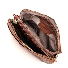 Load image into Gallery viewer, Tan Gianni Conti Slim Sectioned Italian Leather Crossbody Bag (open)