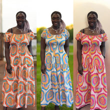 Load image into Gallery viewer, Tie Dye Print Bardot Shirred Maxi Dress with Pockets