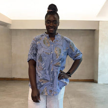 Load image into Gallery viewer, Tropical Leaf Print Cotton Shirt (slate blue)