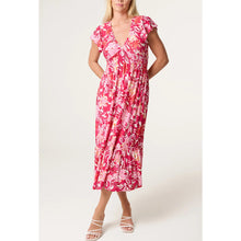 Load image into Gallery viewer, Tropical Sunset Shirred Midi Dress