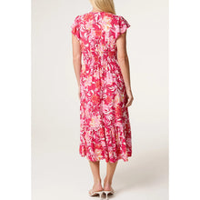 Load image into Gallery viewer, Tropical Sunset Shirred Midi Dress (back)