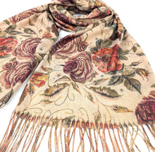 Load image into Gallery viewer, Vintage Floral Rose Print Fringed Scarf