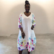 Load image into Gallery viewer, Watercolour Floral Linen Pocket Dress (white)