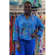 Load image into Gallery viewer, Watercolour Floral Linen Shirt (cobalt blue)