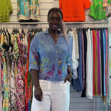 Load image into Gallery viewer, Watercolour Floral Linen Shirt (denim)