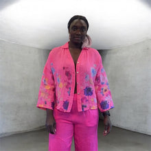 Load image into Gallery viewer, Watercolour Floral Linen Shirt (fuchsia)