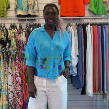 Load image into Gallery viewer, Watercolour Floral Linen Shirt (turquoise)