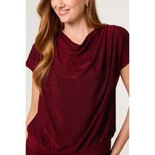 Load image into Gallery viewer, Wine Shimmer Drape Neck Top (close up)