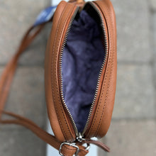 Load image into Gallery viewer, Tan Leather 'Alma' Camera Style Bag (open)