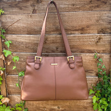 Load image into Gallery viewer, Chestnut Triple Zip Top Classic Leather Shoulder Bag