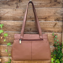 Load image into Gallery viewer, Chestnut Triple Zip Top Classic Leather Shoulder Bag