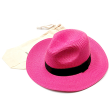 Load image into Gallery viewer, Bright Pink Panama Foldable Hat (flat)