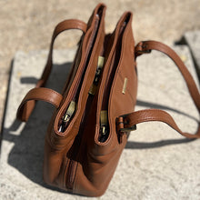 Load image into Gallery viewer, Chestnut Triple Zip Top Classic Leather Shoulder Bag