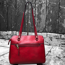 Load image into Gallery viewer, Red Classic 'Carlotta' Italian Leather Shoulder Bag (back)