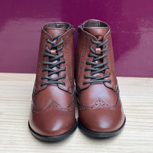 Load image into Gallery viewer, Tan Leather Brogue Style Ankle Boots