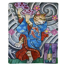 Load image into Gallery viewer, Japanese Cat Geisha Print Silk Scarf (open)