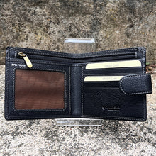 Load image into Gallery viewer, Gents Black Leather RFID Wallet with Tab By ‘Oak’ | 4 Card Slots (open)