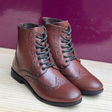 Load image into Gallery viewer, Tan Leather Brogue Style Ankle Boots