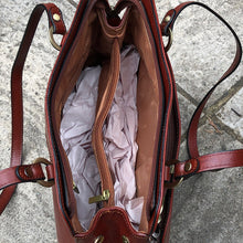Load image into Gallery viewer, Tan Classic 'Carlotta' Italian Leather Shoulder Bag (open)