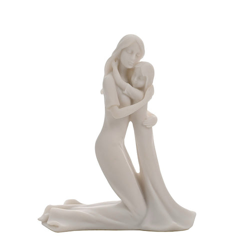 Kneeling Mother & Daughter Embrace White Portrait Figurine