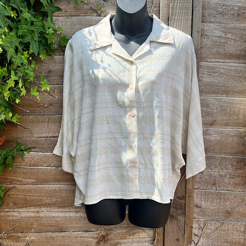 Beige Check Style Shirt with Gold Thread