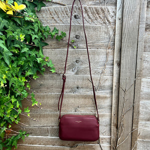 Small Windsor Wine Double Zip Crossbody Bag (hanging)