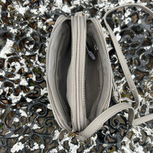 Load image into Gallery viewer, Small Abbey Stone Double Zip Crossbody Bag (open)
