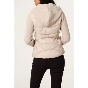 Stone Knitted Sleeve Puffer Quilted Hybrid Jacket (back)