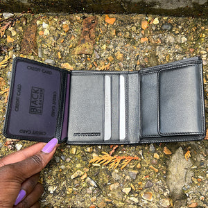 Gents Small Leather Wallet with Coin Pocket By Black Leather (fully open)