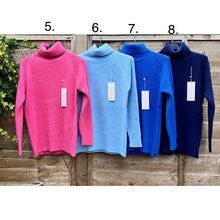 Load image into Gallery viewer, Soft Knit Ribbed Roll Neck Jumper (pink, light blue, royal blue, navy)
