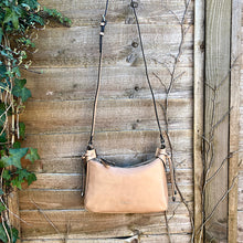 Load image into Gallery viewer, Beige Double Zip &#39;Arianna&#39; Italian Leather Crossbody Bag (hanging)

