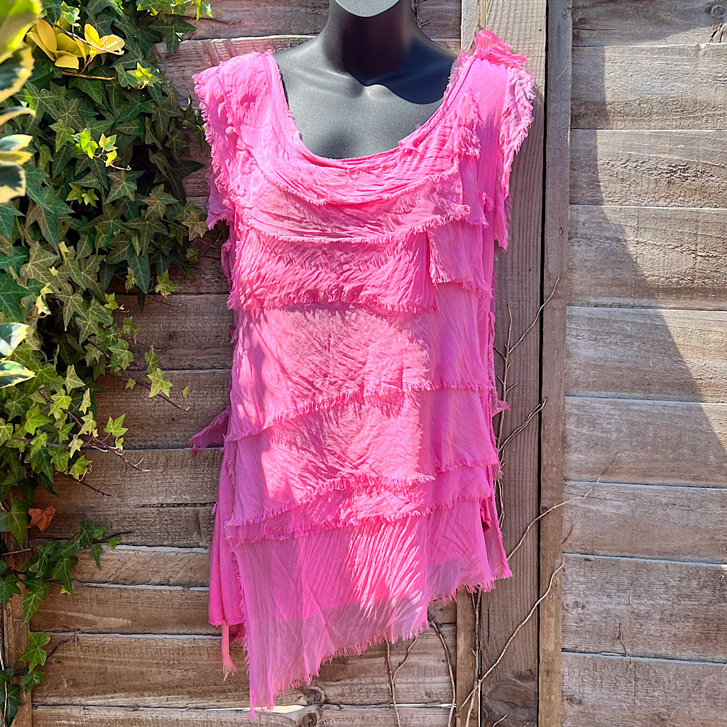 Pink Silk & Viscose Layered aka 'Rara' Sleeveless Top