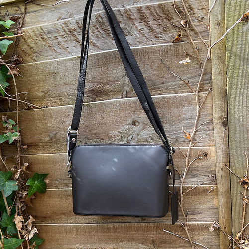 Brown 'Elise' Structured Classic Leather Crossbody Bag (front)